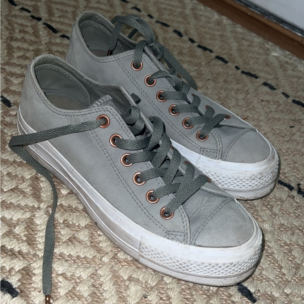 Converse Gray Sneakers with Green Laces